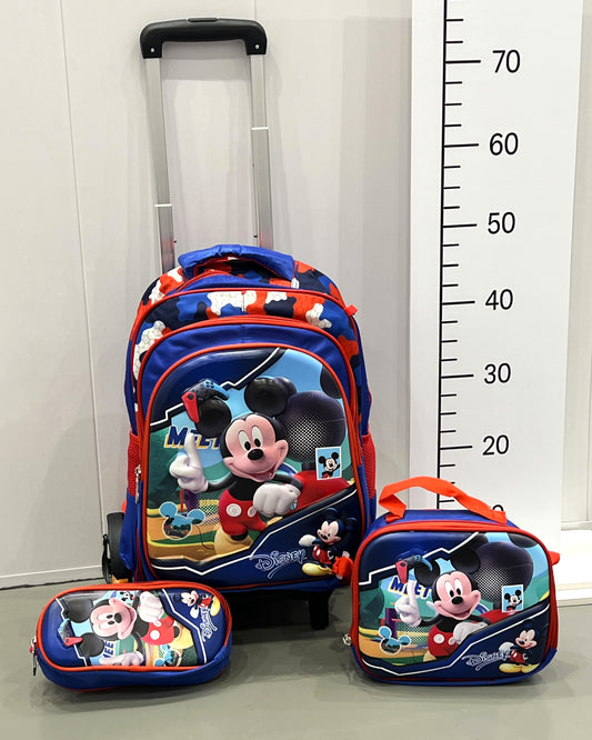 3-in-1 Detachable Trolley Schoolbag Set for Kids – Rolling Backpack with Lunch Bag & Pencil Case - 25-16106-10 Mickey