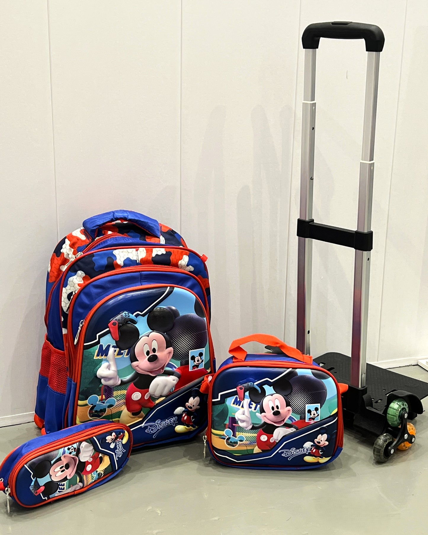 3-in-1 Detachable Trolley Schoolbag Set for Kids – Rolling Backpack with Lunch Bag & Pencil Case - 25-16106-10 Mickey