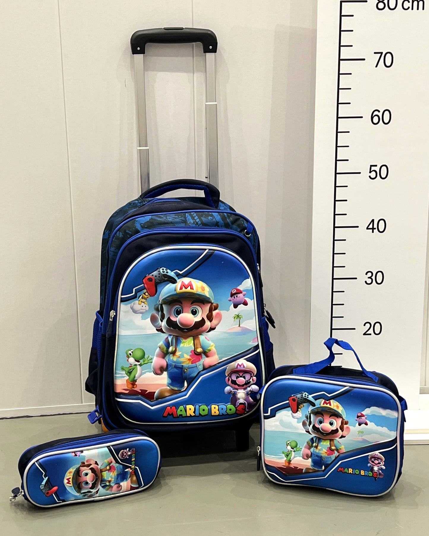 3-in-1 Detachable Trolley Schoolbag Set for Kids – Rolling Backpack with Lunch Bag & Pencil Case - 25-16106-12 Super