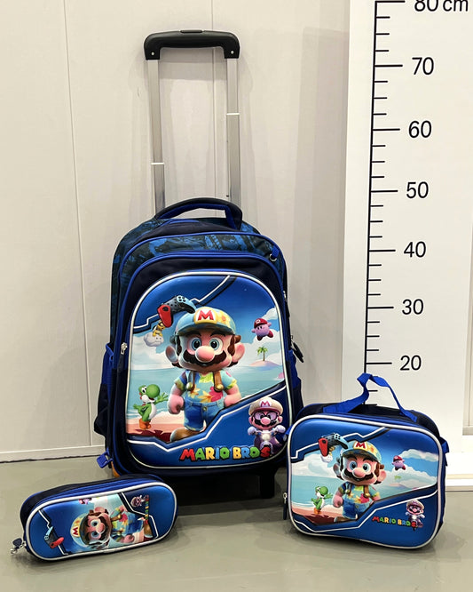 3-in-1 Detachable Trolley Schoolbag Set for Kids – Rolling Backpack with Lunch Bag & Pencil Case - 25-16106-12 Super