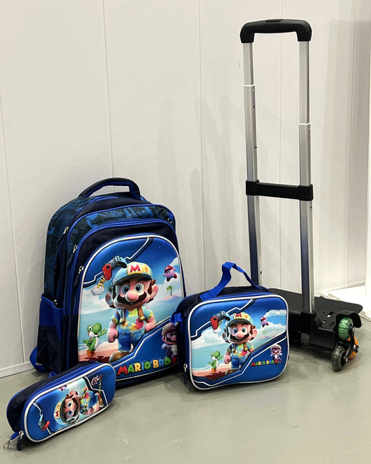 3-in-1 Detachable Trolley Schoolbag Set for Kids – Rolling Backpack with Lunch Bag & Pencil Case - 25-16106-12 Super