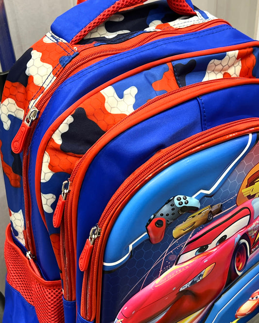 3-in-1 Detachable Trolley Schoolbag Set for Kids – Rolling Backpack with Lunch Bag & Pencil Case - 25-16106-13 Cars