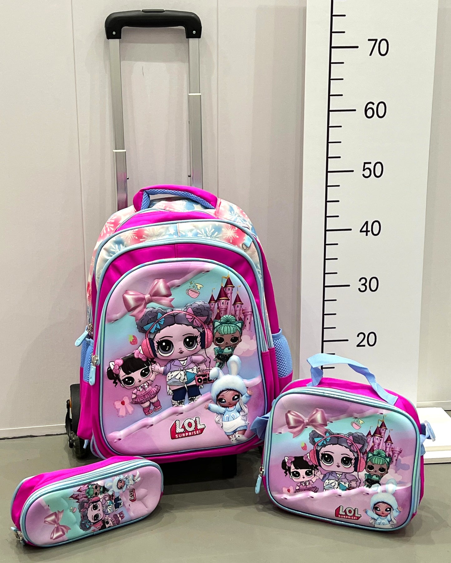 3-in-1 Detachable Trolley Schoolbag Set for Kids – Rolling Backpack with Lunch Bag & Pencil Case - 25-16106-2 Cartoon