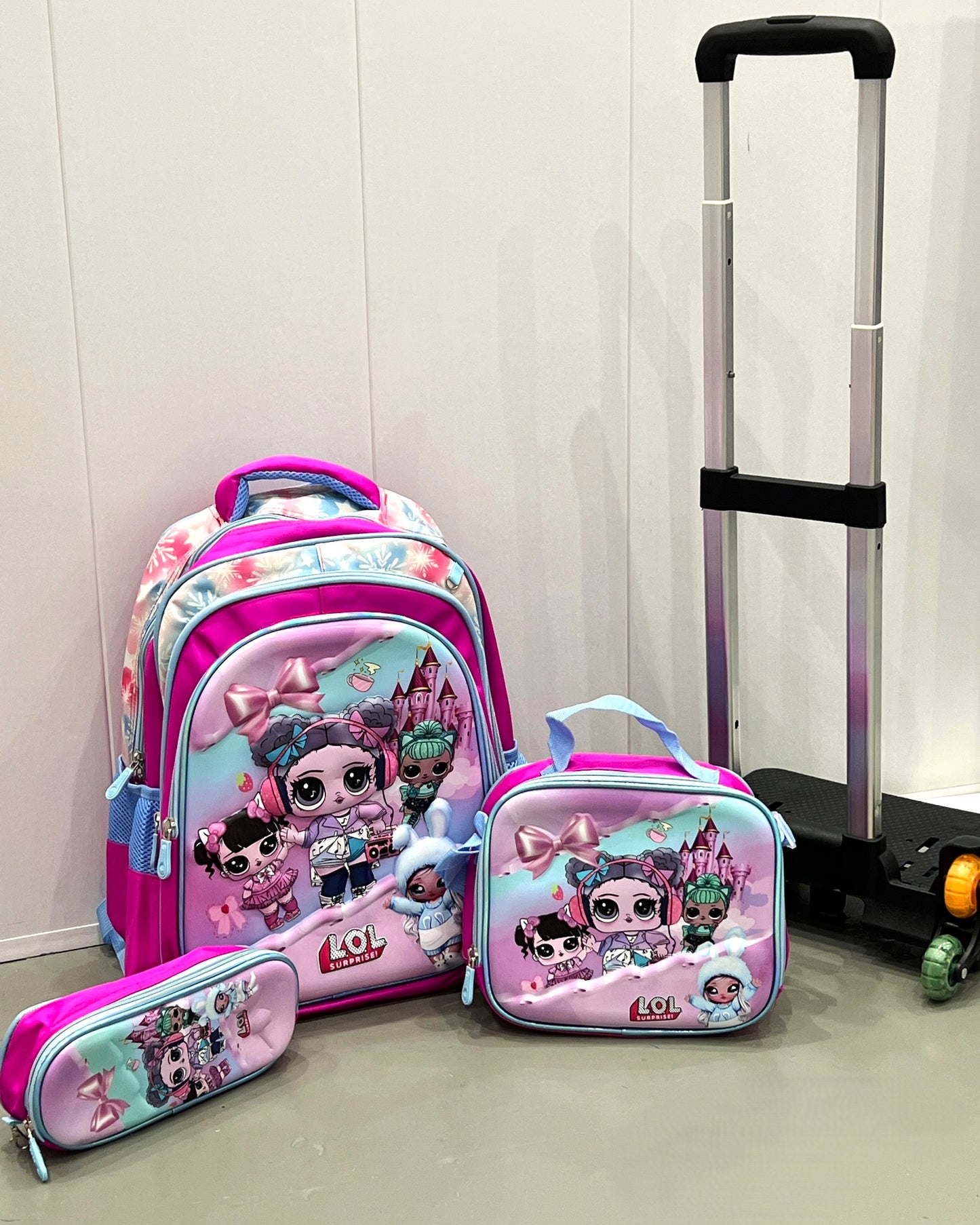 3-in-1 Detachable Trolley Schoolbag Set for Kids – Rolling Backpack with Lunch Bag & Pencil Case - 25-16106-2 Cartoon