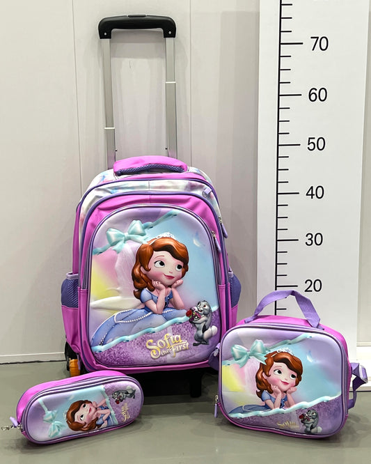 3-in-1 Detachable Trolley Schoolbag Set for Kids – Rolling Backpack with Lunch Bag & Pencil Case - 25-16106-3 Little Princess