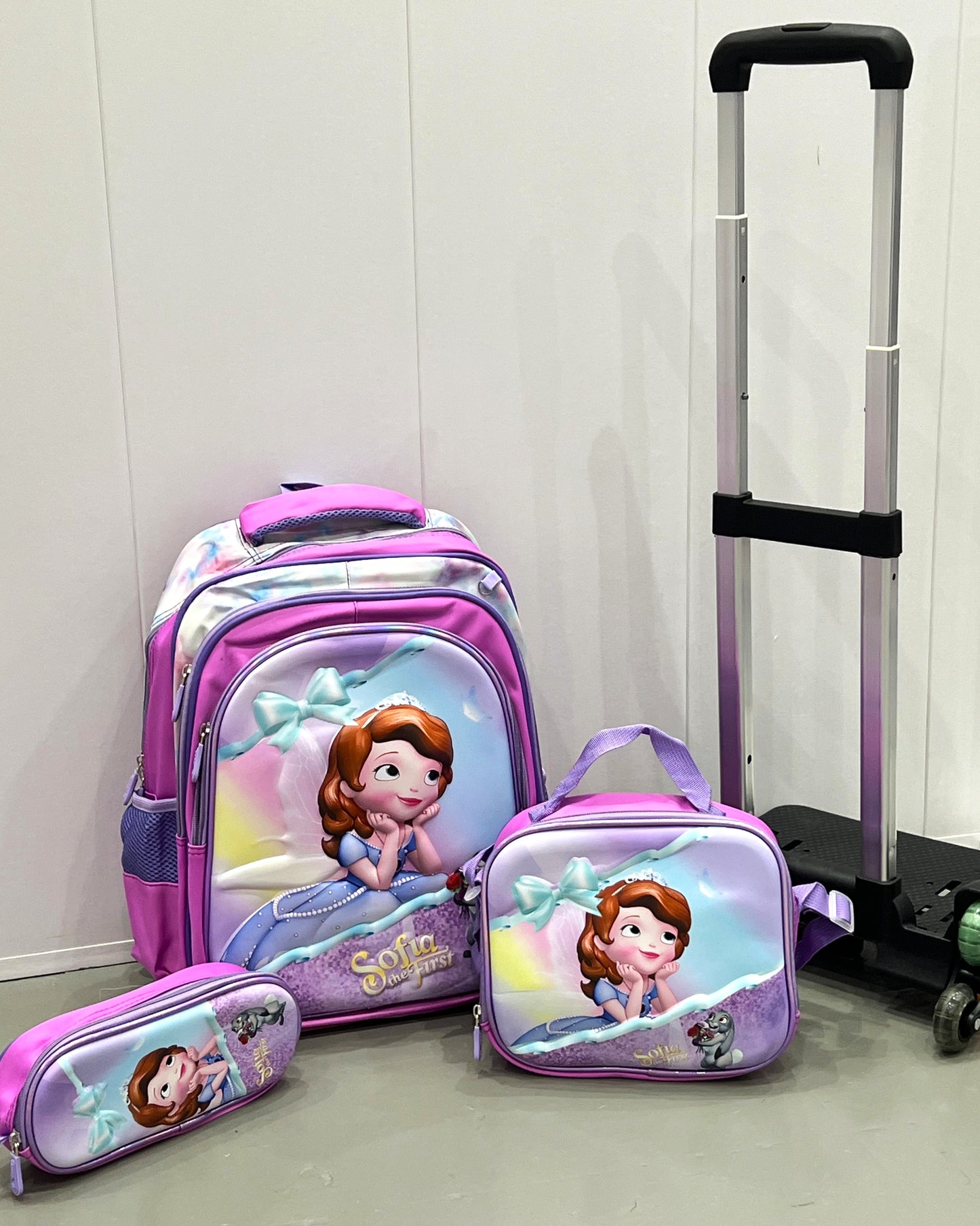 3-in-1 Detachable Trolley Schoolbag Set for Kids – Rolling Backpack with Lunch Bag & Pencil Case - 25-16106-3 Little Princess