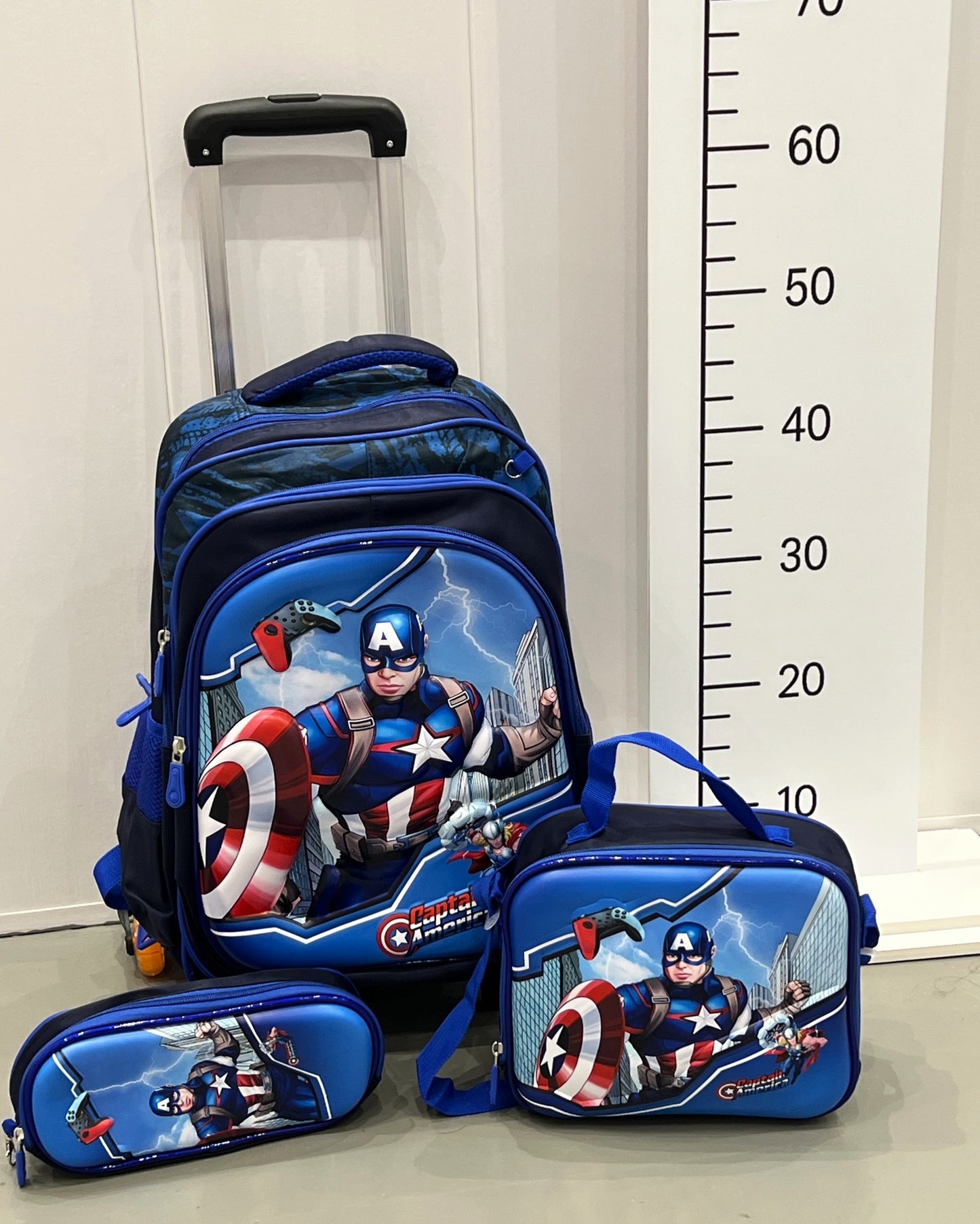 3-in-1 Detachable Trolley Schoolbag Set for Kids – Rolling Backpack with Lunch Bag & Pencil Case - 25-16106-4 Iron