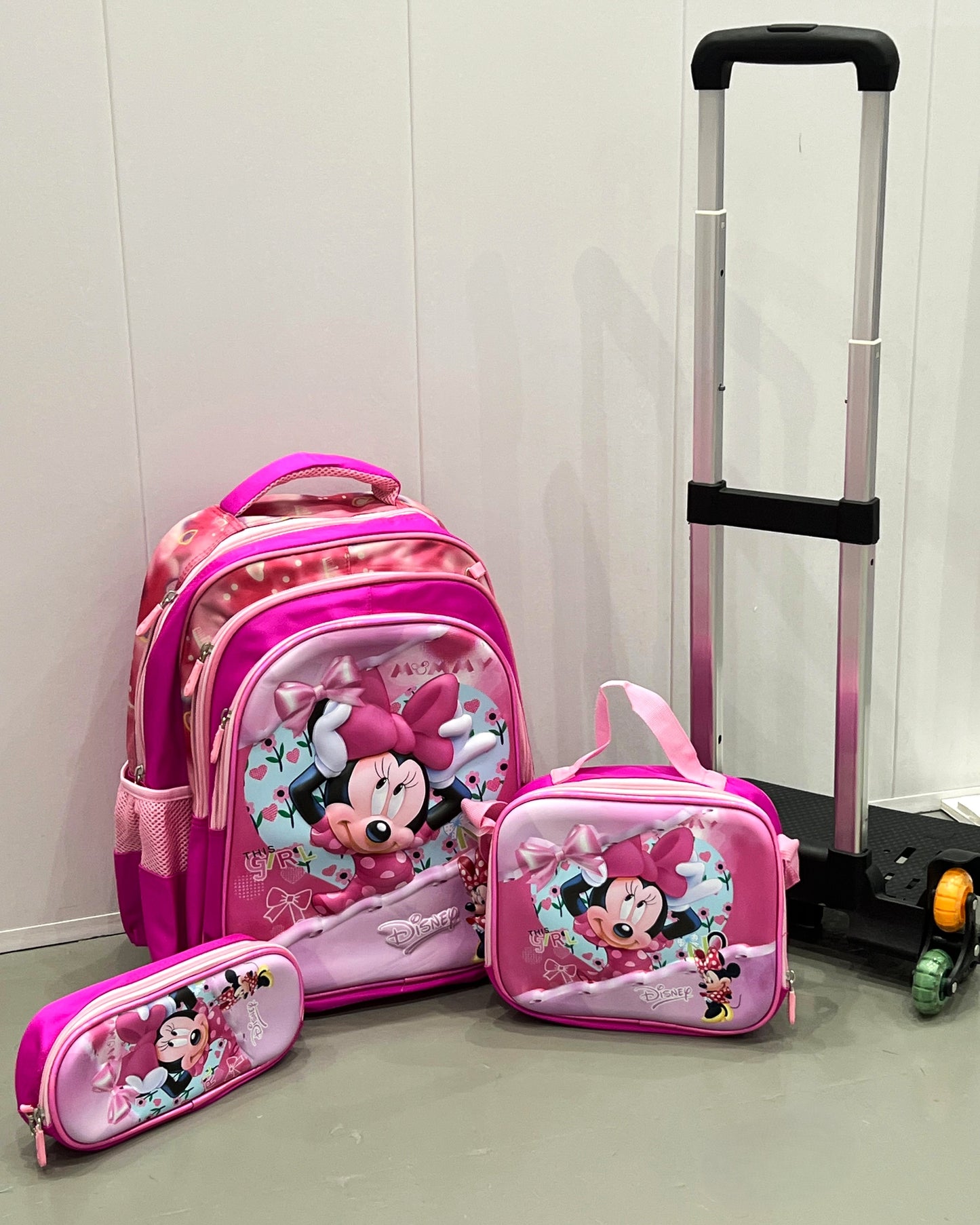 3-in-1 Detachable Trolley Schoolbag Set for Kids – Rolling Backpack with Lunch Bag & Pencil Case - 25-16106-5 Minnie