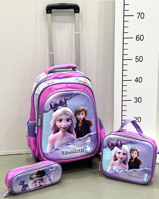 3-in-1 Detachable Trolley Schoolbag Set for Kids – Rolling Backpack with Lunch Bag & Pencil Case - 25-16106-6 Ice Princesses