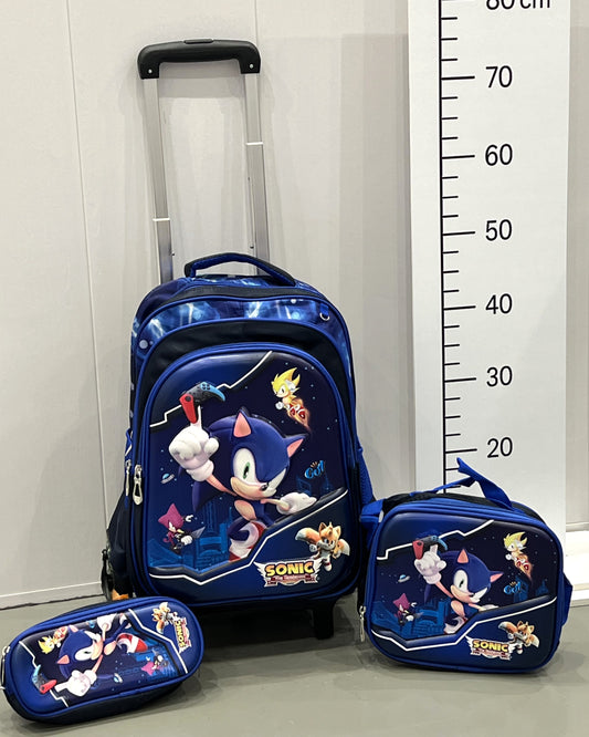 3-in-1 Detachable Trolley Schoolbag Set for Kids – Rolling Backpack with Lunch Bag & Pencil Case - 25-16106-9 Super