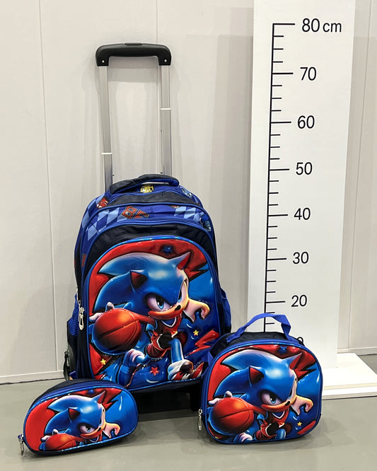 3-in-1 Detachable Trolley Schoolbag Set for Kids – Rolling Backpack with Lunch Bag & Pencil Case - 25-16210-11 Super