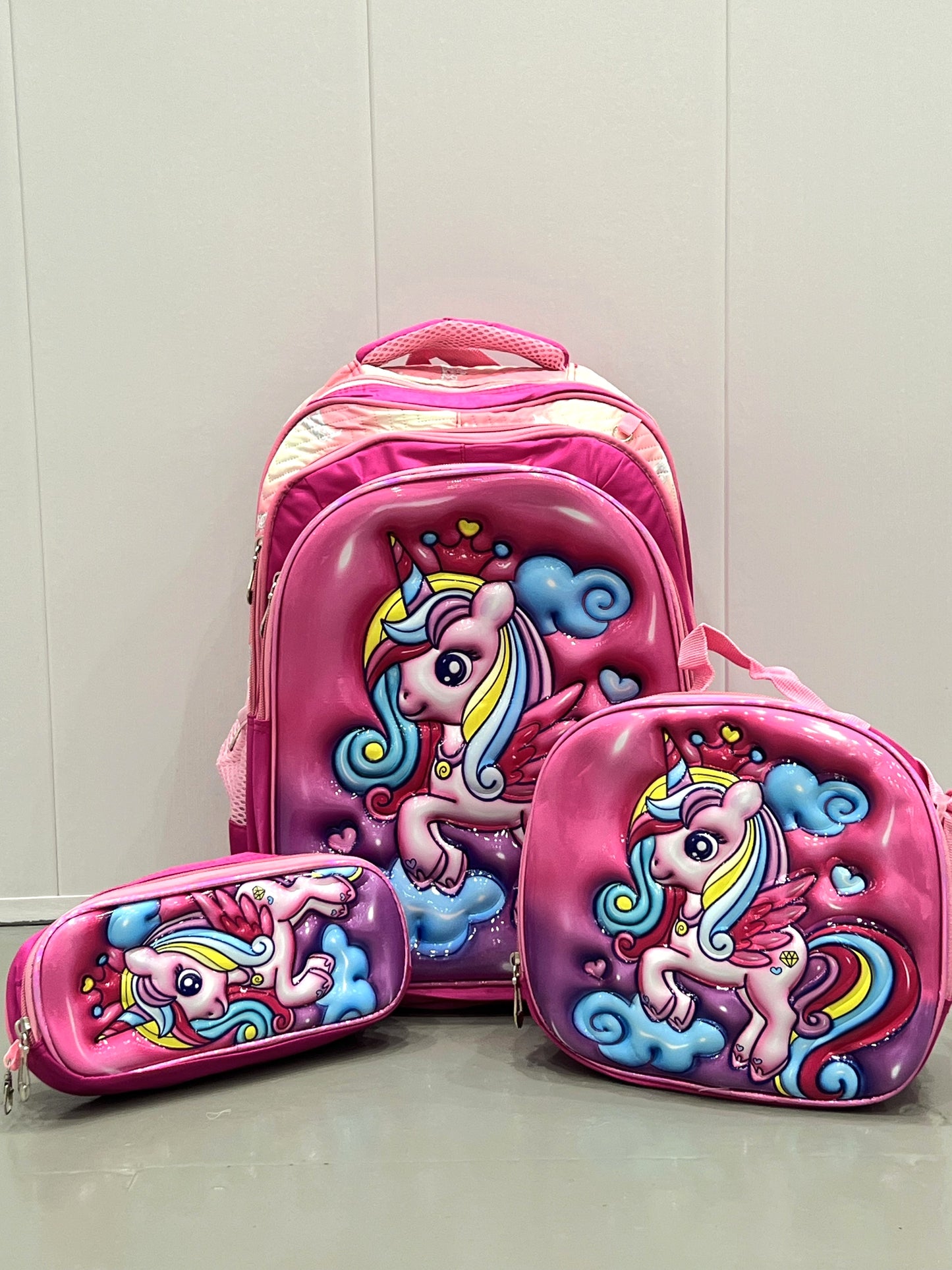 3-in-1 Detachable Trolley Schoolbag Set for Kids – Rolling Backpack with Lunch Bag & Pencil Case - 25-16210-14 Unicorn