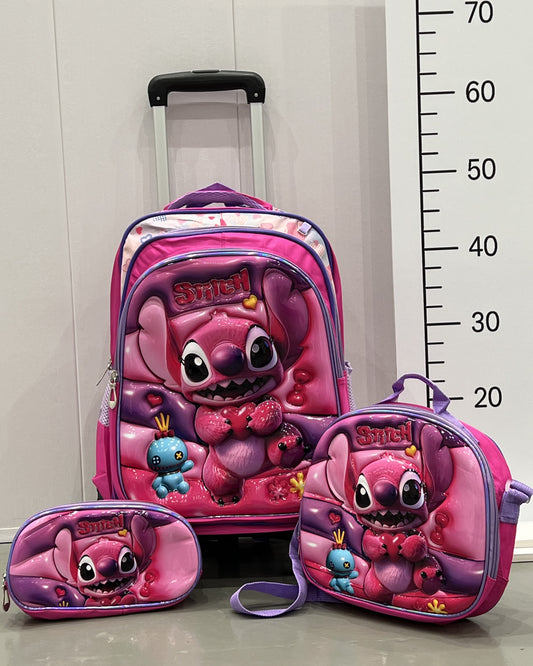 3-in-1 Detachable Trolley Schoolbag Set for Kids – Rolling Backpack with Lunch Bag & Pencil Case - 25-16210-15 Alien Friend