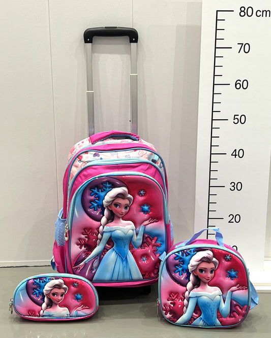 3-in-1 Detachable Trolley Schoolbag Set for Kids – Rolling Backpack with Lunch Bag & Pencil Case - 25-16210-18 Ice Princess
