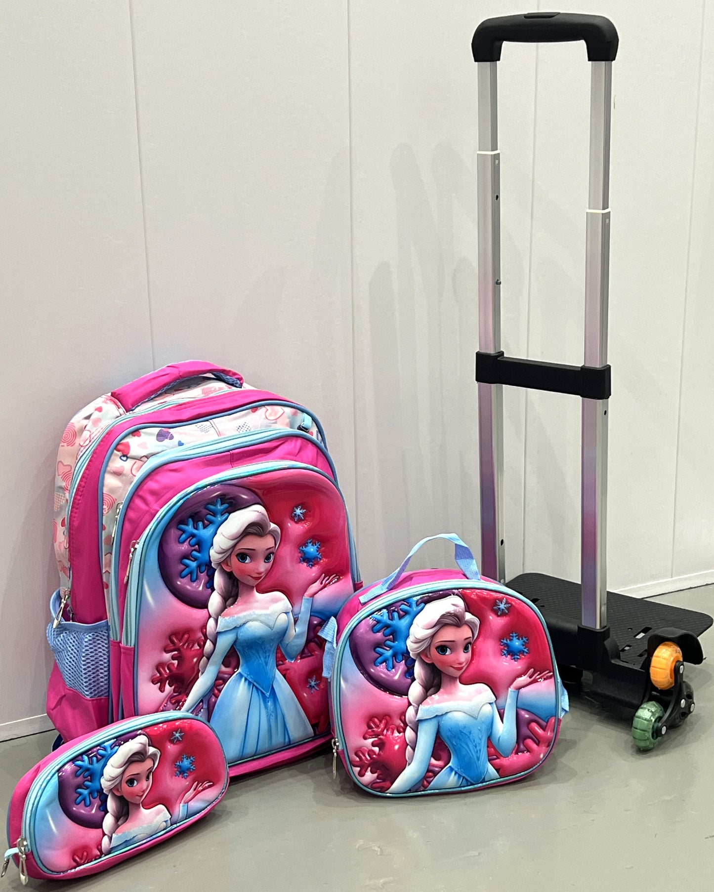 3-in-1 Detachable Trolley Schoolbag Set for Kids – Rolling Backpack with Lunch Bag & Pencil Case - 25-16210-18 Ice Princess
