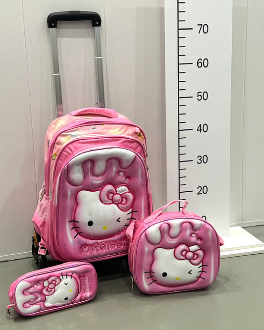 3-in-1 Detachable Trolley Schoolbag Set for Kids – Rolling Backpack with Lunch Bag & Pencil Case - 25-16210-19 Hello