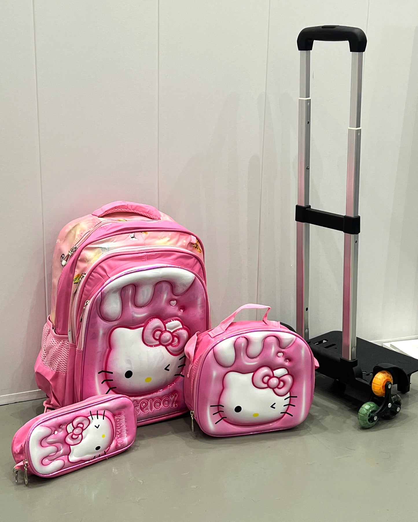3-in-1 Detachable Trolley Schoolbag Set for Kids – Rolling Backpack with Lunch Bag & Pencil Case - 25-16210-19 Hello