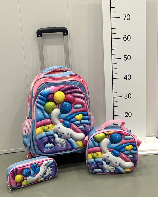 3-in-1 Detachable Trolley Schoolbag Set for Kids – Rolling Backpack with Lunch Bag & Pencil Case - 25-16210-20 Balloons