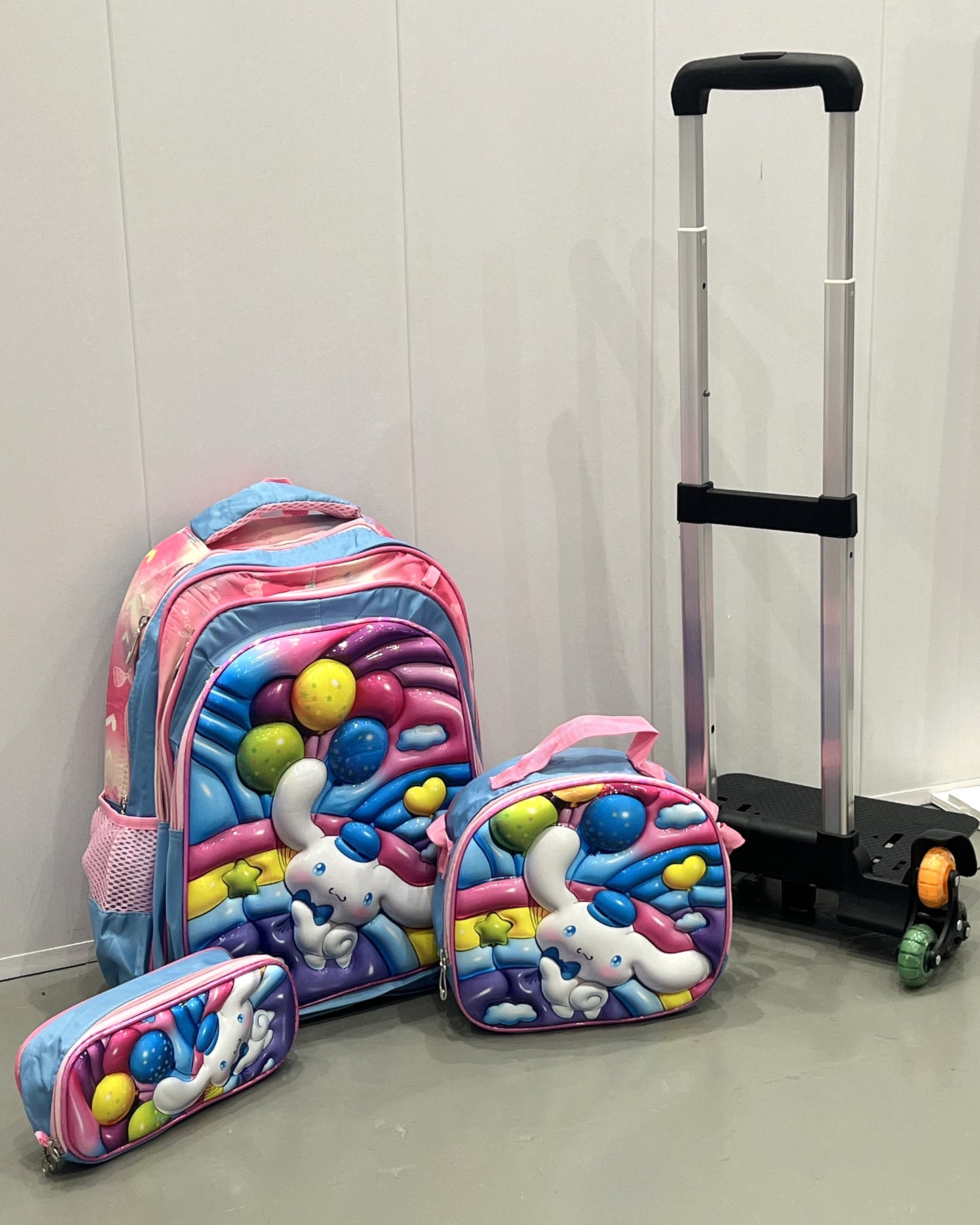 3-in-1 Detachable Trolley Schoolbag Set for Kids – Rolling Backpack with Lunch Bag & Pencil Case - 25-16210-20 Balloons