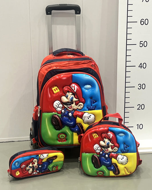 3-in-1 Detachable Trolley Schoolbag Set for Kids – Rolling Backpack with Lunch Bag & Pencil Case - 25-16210-21 Super