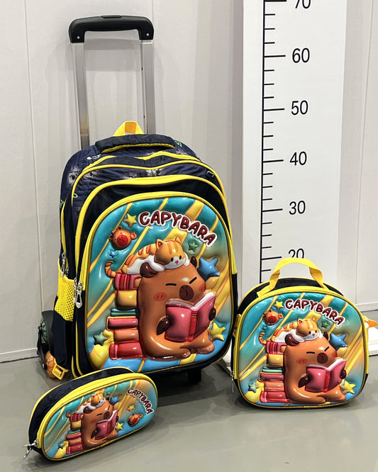 3-in-1 Detachable Trolley Schoolbag Set for Kids – Rolling Backpack with Lunch Bag & Pencil Case - 25-16210-22 Beaver Cat