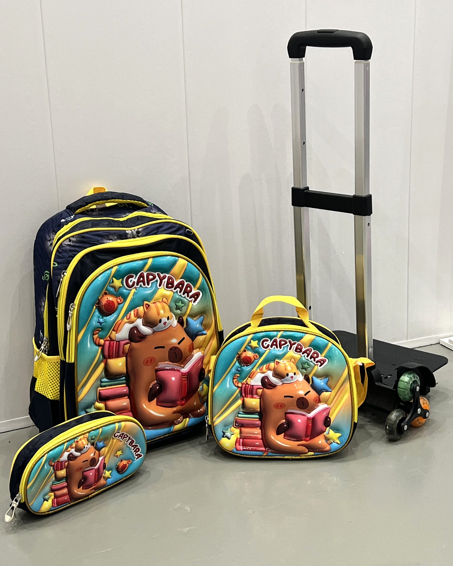 3-in-1 Detachable Trolley Schoolbag Set for Kids – Rolling Backpack with Lunch Bag & Pencil Case - 25-16210-22 Beaver Cat