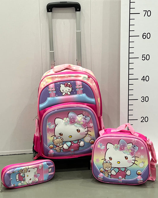 3-in-1 Detachable Trolley Schoolbag Set for Kids – Rolling Backpack with Lunch Bag & Pencil Case - 25-16210-2 Hello