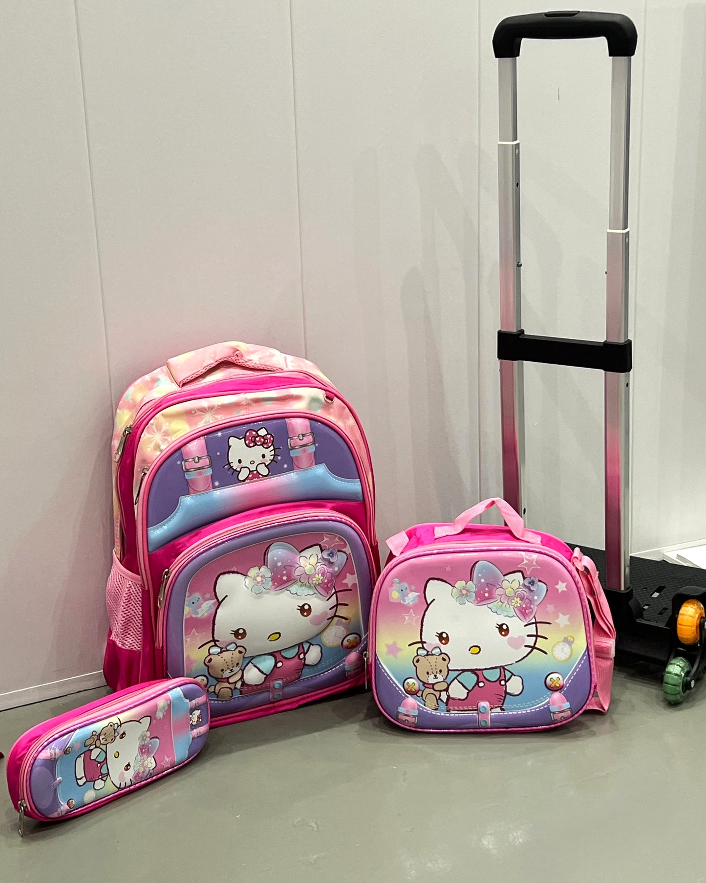 3-in-1 Detachable Trolley Schoolbag Set for Kids – Rolling Backpack with Lunch Bag & Pencil Case - 25-16210-2 Hello