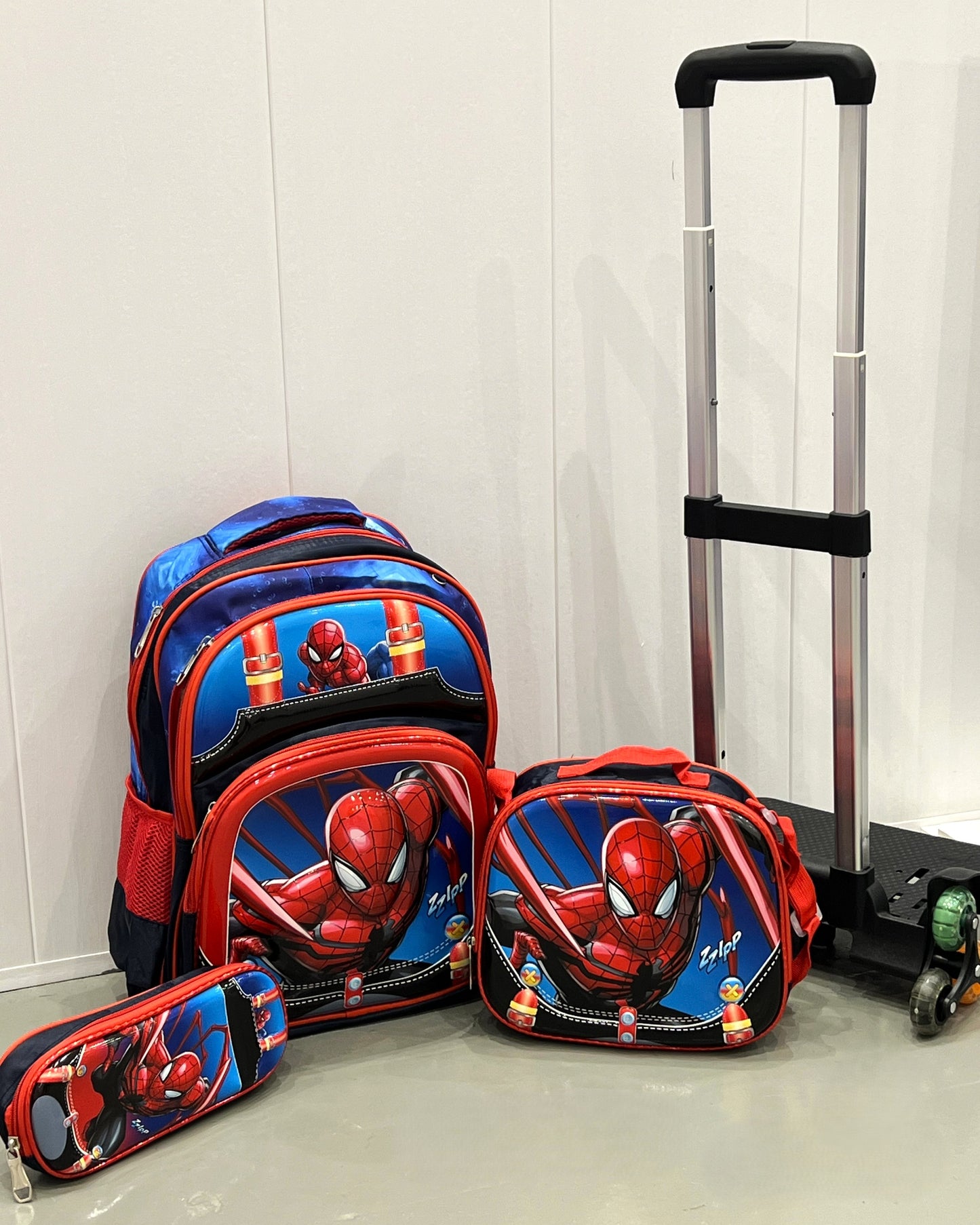 3-in-1 Detachable Trolley Schoolbag Set for Kids – Rolling Backpack with Lunch Bag & Pencil Case - 25-16210-4 Spider