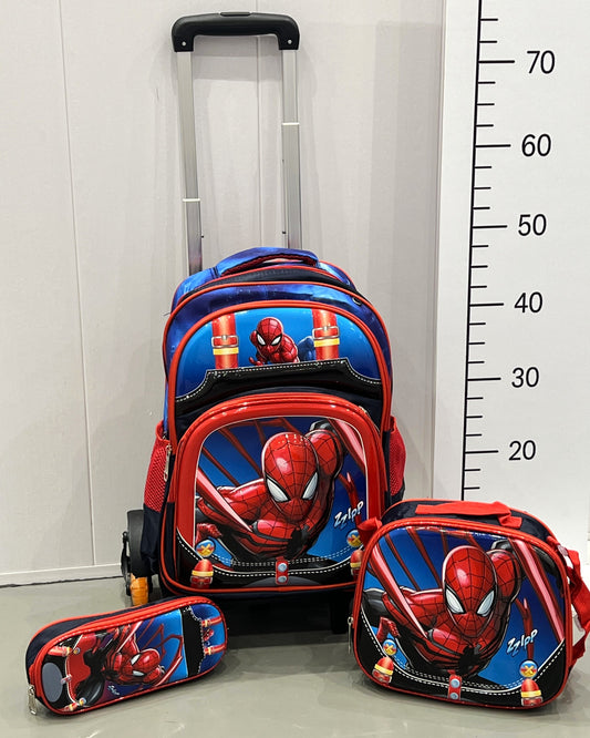 3-in-1 Detachable Trolley Schoolbag Set for Kids – Rolling Backpack with Lunch Bag & Pencil Case - 25-16210-4 Spider