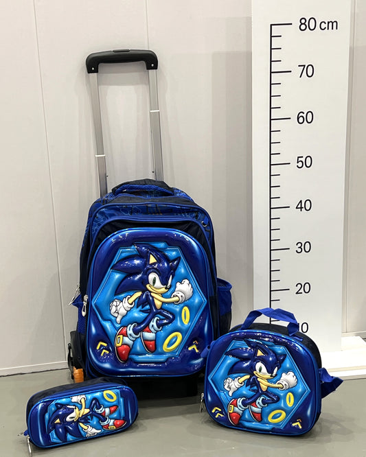 3-in-1 Detachable Trolley Schoolbag Set for Kids – Rolling Backpack with Lunch Bag & Pencil Case - 25-16210-5 Super