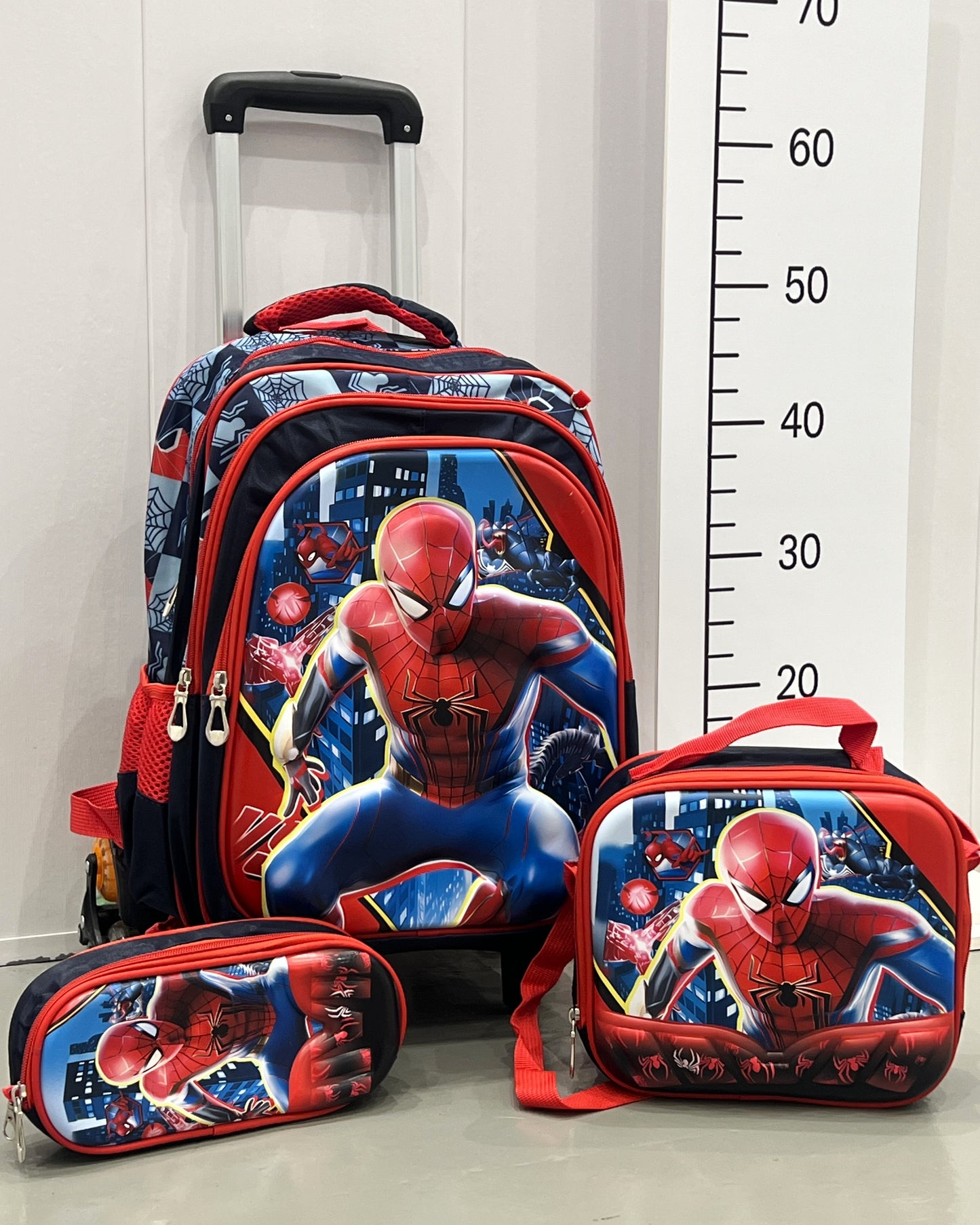 3-in-1 Detachable Trolley Schoolbag Set for Kids – Rolling Backpack with Lunch Bag & Pencil Case - 25-16210-6 Spider