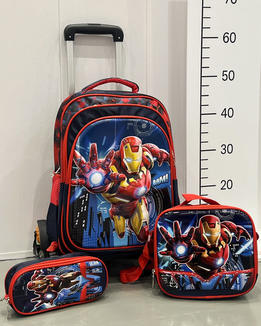3-in-1 Detachable Trolley Schoolbag Set for Kids – Rolling Backpack with Lunch Bag & Pencil Case - 25-16210-7 Iron