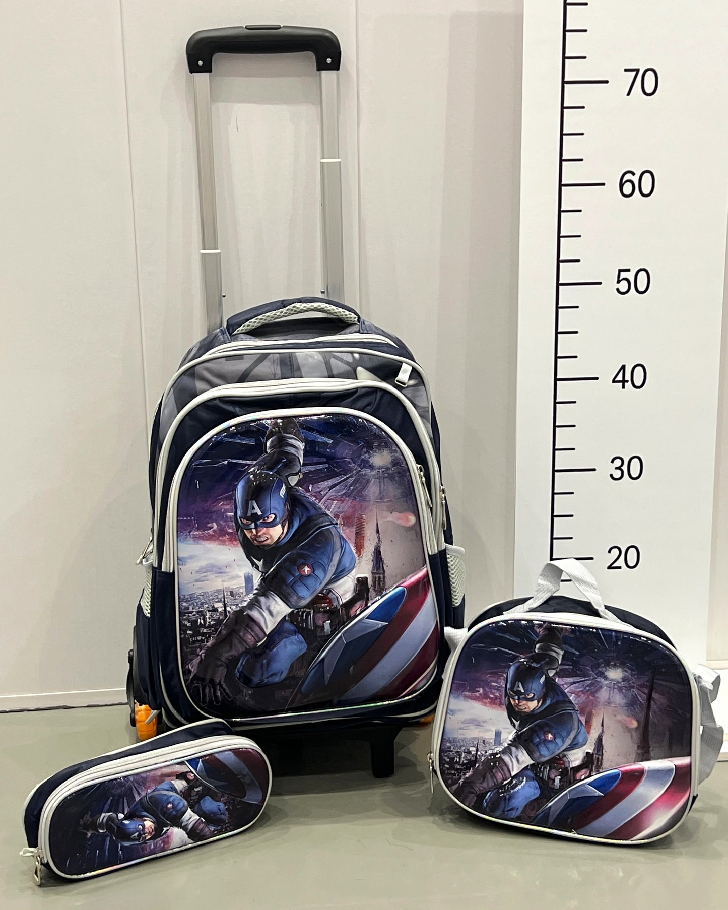 3-in-1 Detachable Trolley Schoolbag Set for Kids – Rolling Backpack with Lunch Bag & Pencil Case - 25-16210-8 Captain