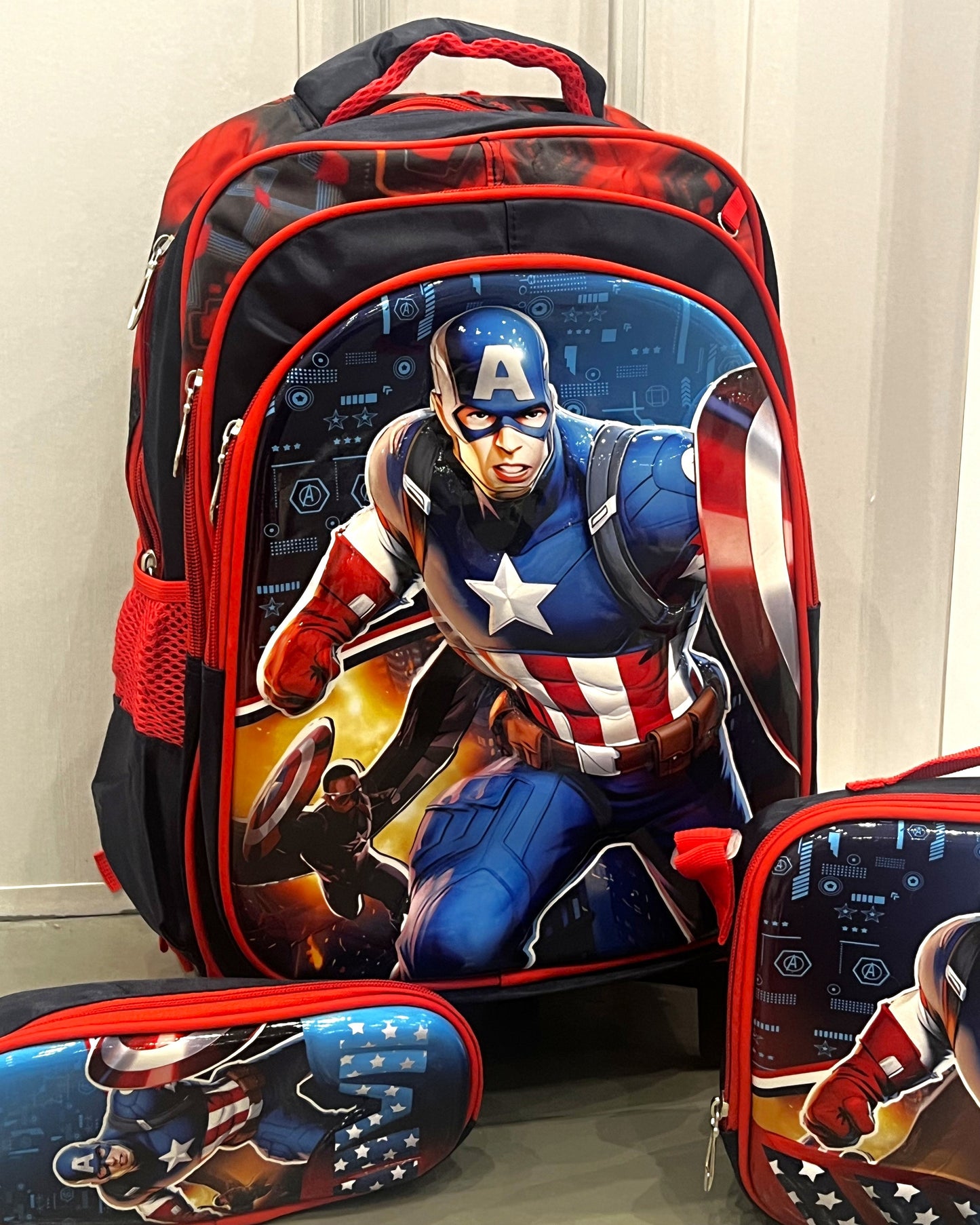 3-in-1 Detachable Trolley Schoolbag Set for Kids – Rolling Backpack with Lunch Bag & Pencil Case - 25-16210-9 Captain