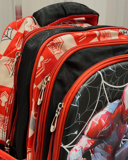 3-in-1 Detachable Trolley Schoolbag Set for Kids – Rolling Backpack with Lunch Bag & Pencil Case - 25-16211-1 Spider
