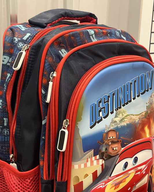 3-in-1 Detachable Trolley Schoolbag Set for Kids – Rolling Backpack with Lunch Bag & Pencil Case - 25-16211-2 Cars