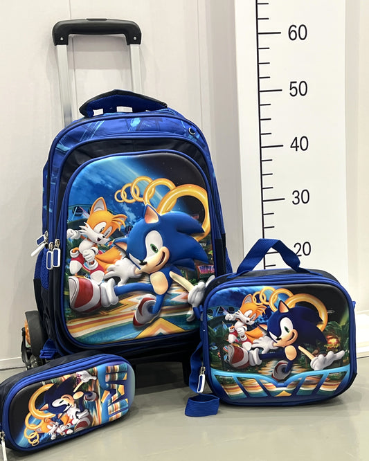 3-in-1 Detachable Trolley Schoolbag Set for Kids – Rolling Backpack with Lunch Bag & Pencil Case - 25-16211-3 Super