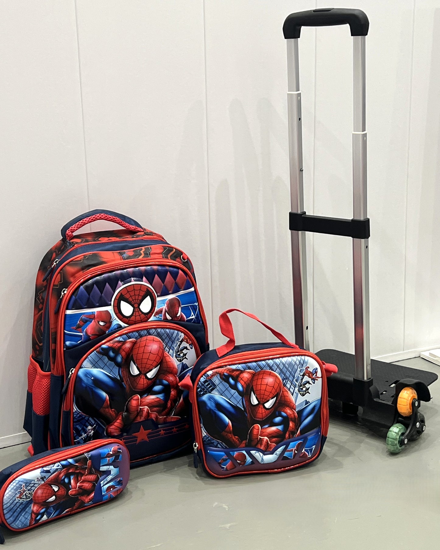 3-in-1 Detachable Trolley Schoolbag Set for Kids – Rolling Backpack with Lunch Bag & Pencil Case - 25-16222-10 Spider