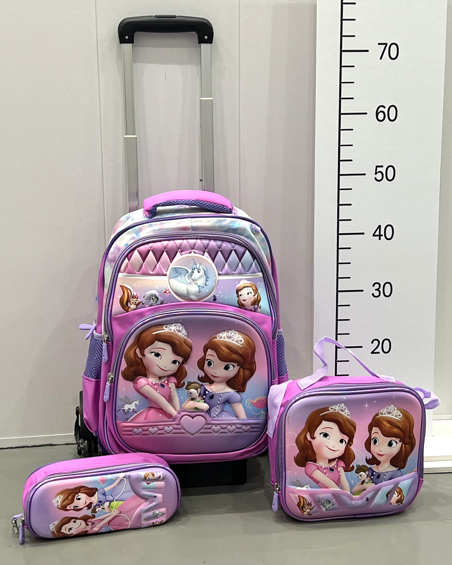 3-in-1 Detachable Trolley Schoolbag Set for Kids – Rolling Backpack with Lunch Bag & Pencil Case - 25-16222-11 Little Princess