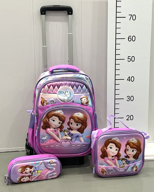 3-in-1 Detachable Trolley Schoolbag Set for Kids – Rolling Backpack with Lunch Bag & Pencil Case - 25-16222-11 Little Princess