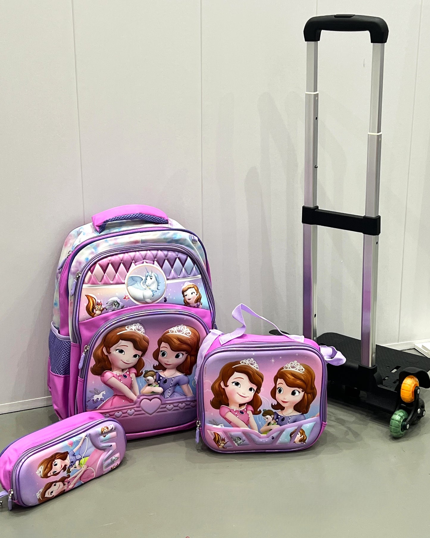 3-in-1 Detachable Trolley Schoolbag Set for Kids – Rolling Backpack with Lunch Bag & Pencil Case - 25-16222-11 Little Princess
