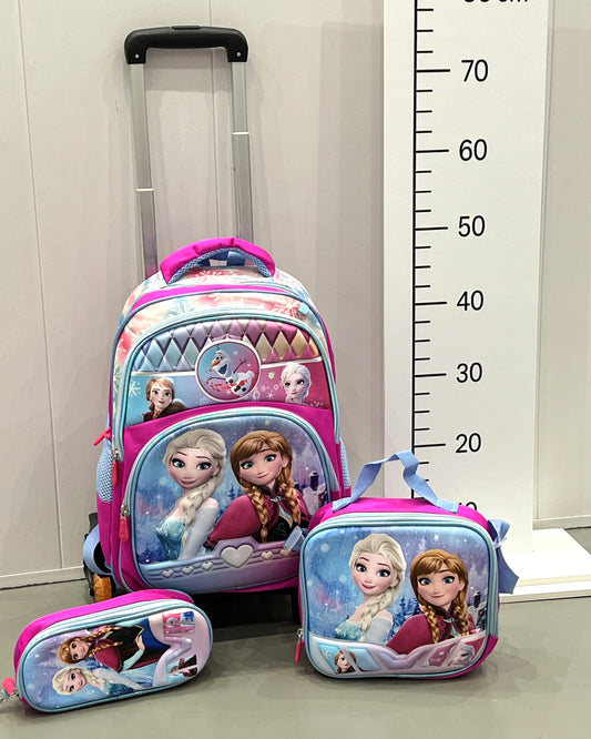 3-in-1 Detachable Trolley Schoolbag Set for Kids – Rolling Backpack with Lunch Bag & Pencil Case - 25-16222-1 Ice Princesses