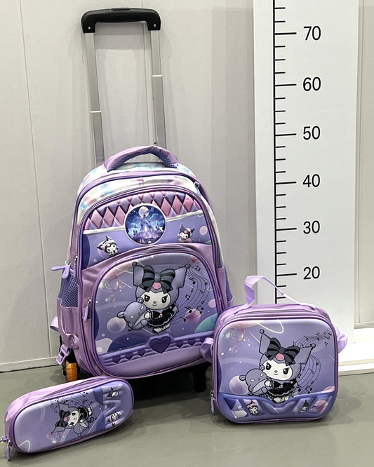 3-in-1 Detachable Trolley Schoolbag Set for Kids – Rolling Backpack with Lunch Bag & Pencil Case - 25-16222-2 Anime
