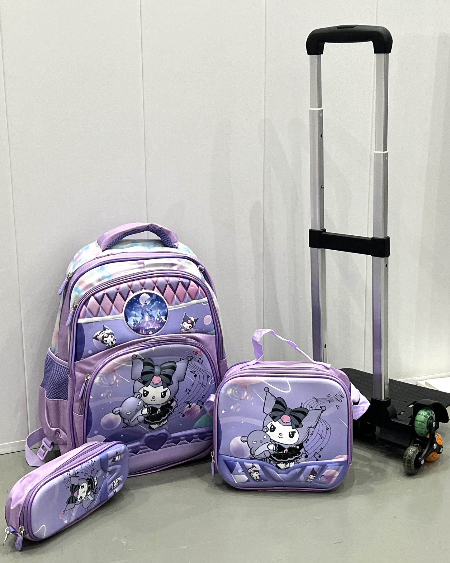 3-in-1 Detachable Trolley Schoolbag Set for Kids – Rolling Backpack with Lunch Bag & Pencil Case - 25-16222-2 Anime