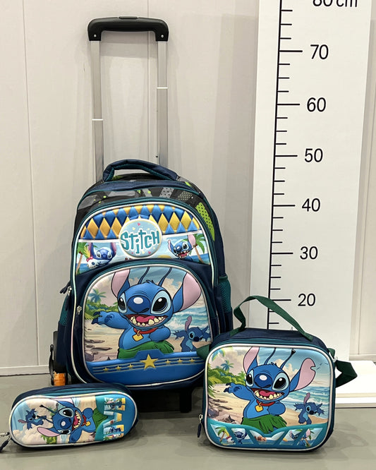 3-in-1 Detachable Trolley Schoolbag Set for Kids – Rolling Backpack with Lunch Bag & Pencil Case - 25-16222-3 Alien Friend