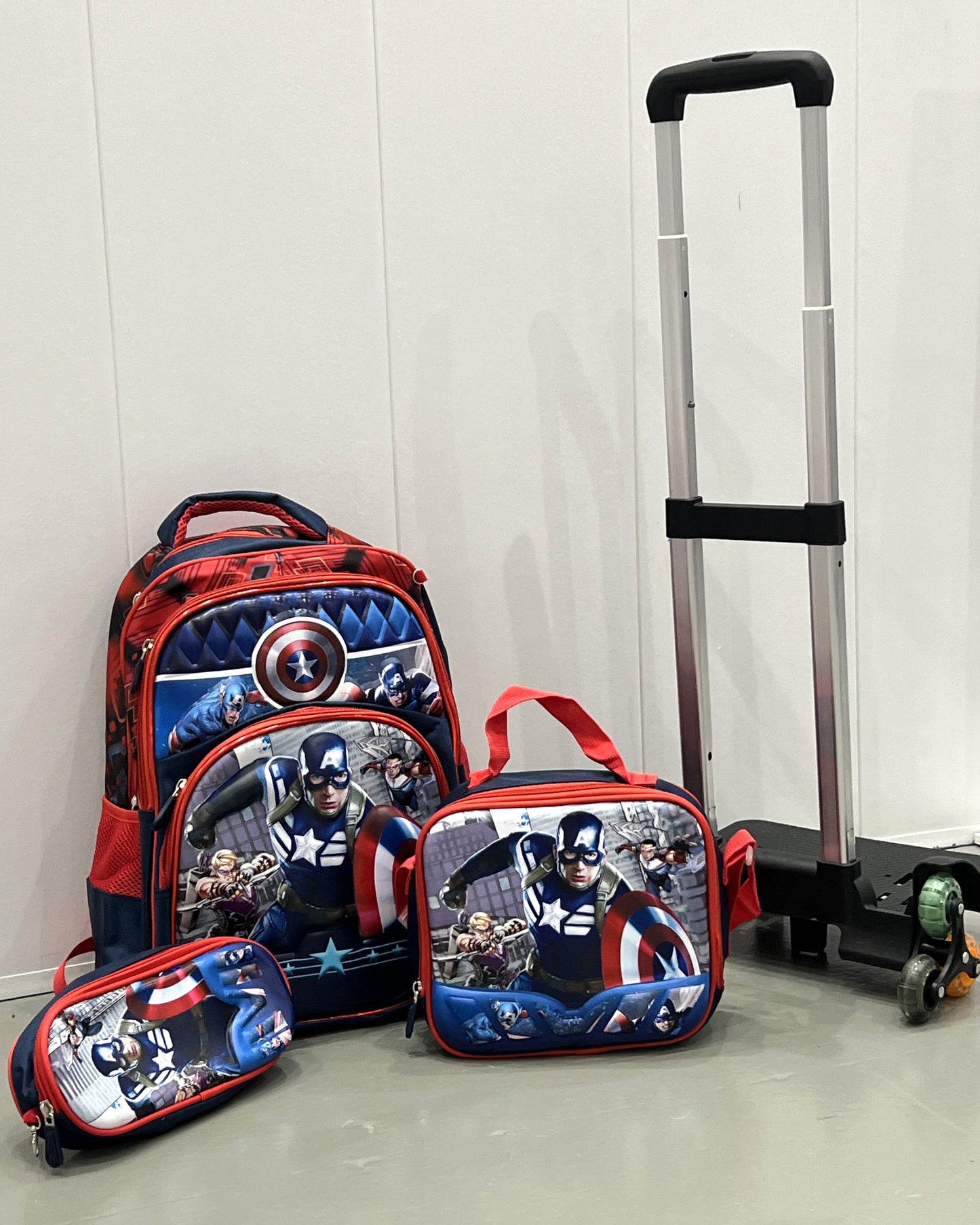 3-in-1 Detachable Trolley Schoolbag Set for Kids – Rolling Backpack with Lunch Bag & Pencil Case - 25-16222-4 Captain