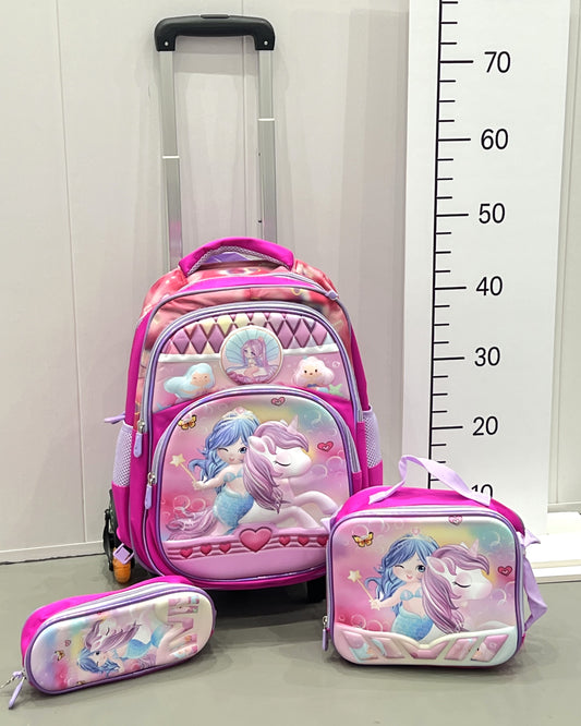 3-in-1 Detachable Trolley Schoolbag Set for Kids – Rolling Backpack with Lunch Bag & Pencil Case - 25-16222-6 Unicorn