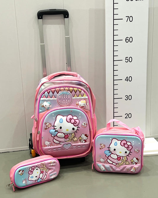 3-in-1 Detachable Trolley Schoolbag Set for Kids – Rolling Backpack with Lunch Bag & Pencil Case - 25-16222-7 Hello