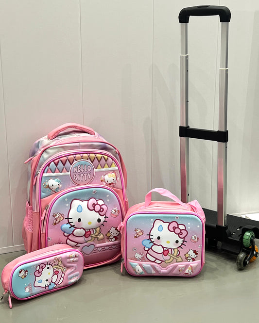3-in-1 Detachable Trolley Schoolbag Set for Kids – Rolling Backpack with Lunch Bag & Pencil Case - 25-16222-7 Hello
